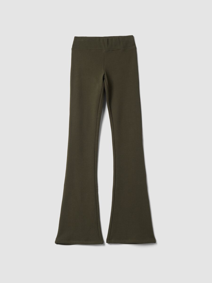 Green flared stretch cotton trousers_0