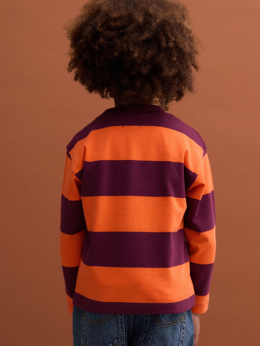 Orange striped pure cotton crew-neck T-shirt_2