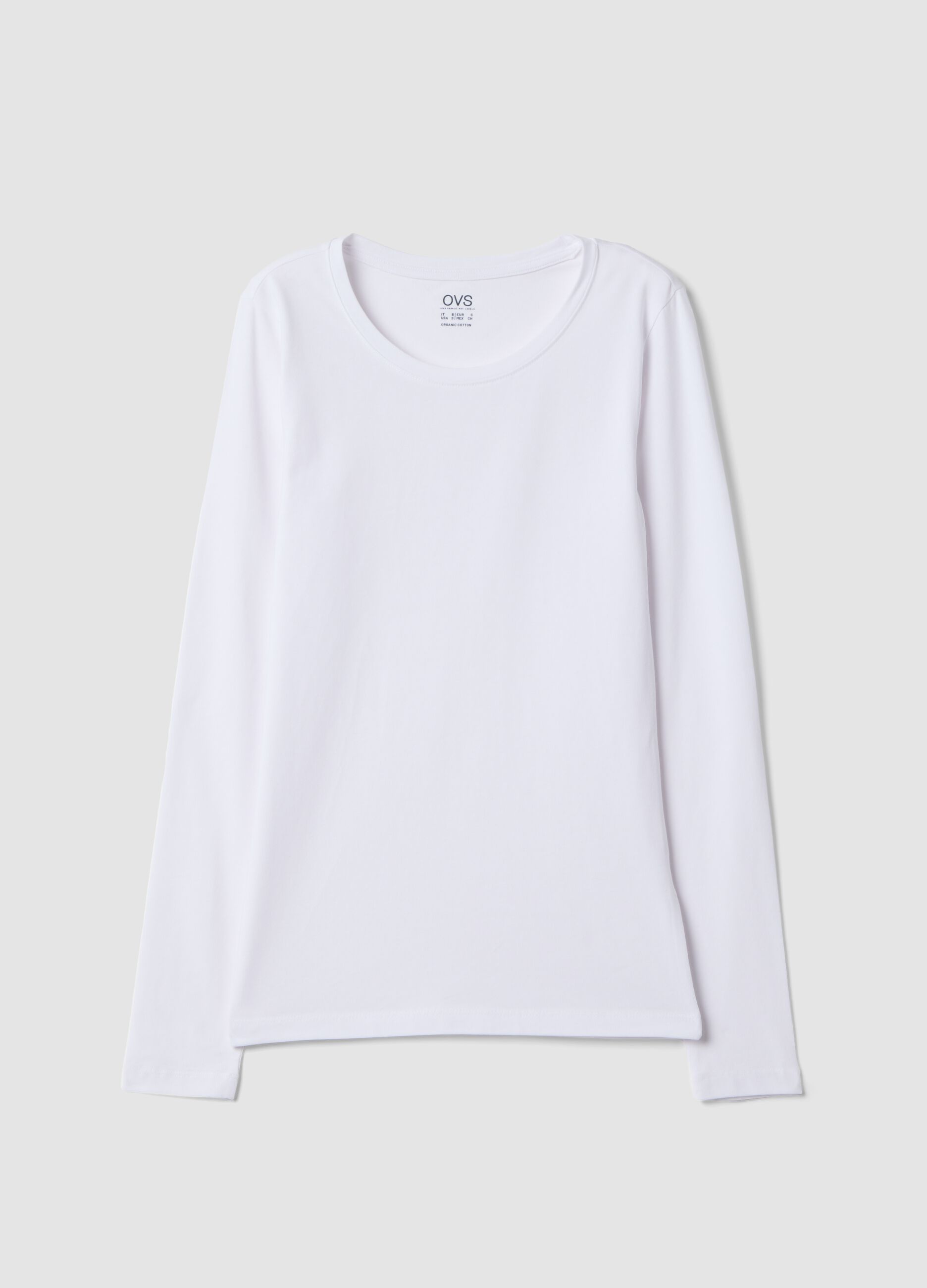 Maglia bianca in cotone organico elasticizzato girocollo