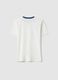Boys' pure white cotton T-shirt relaxed fit with blue collar_4