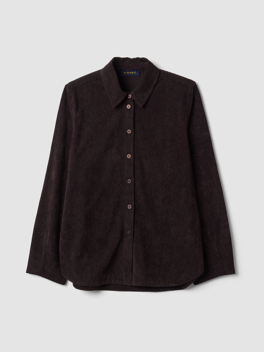 Brown ribbed regular-fit shacket_0