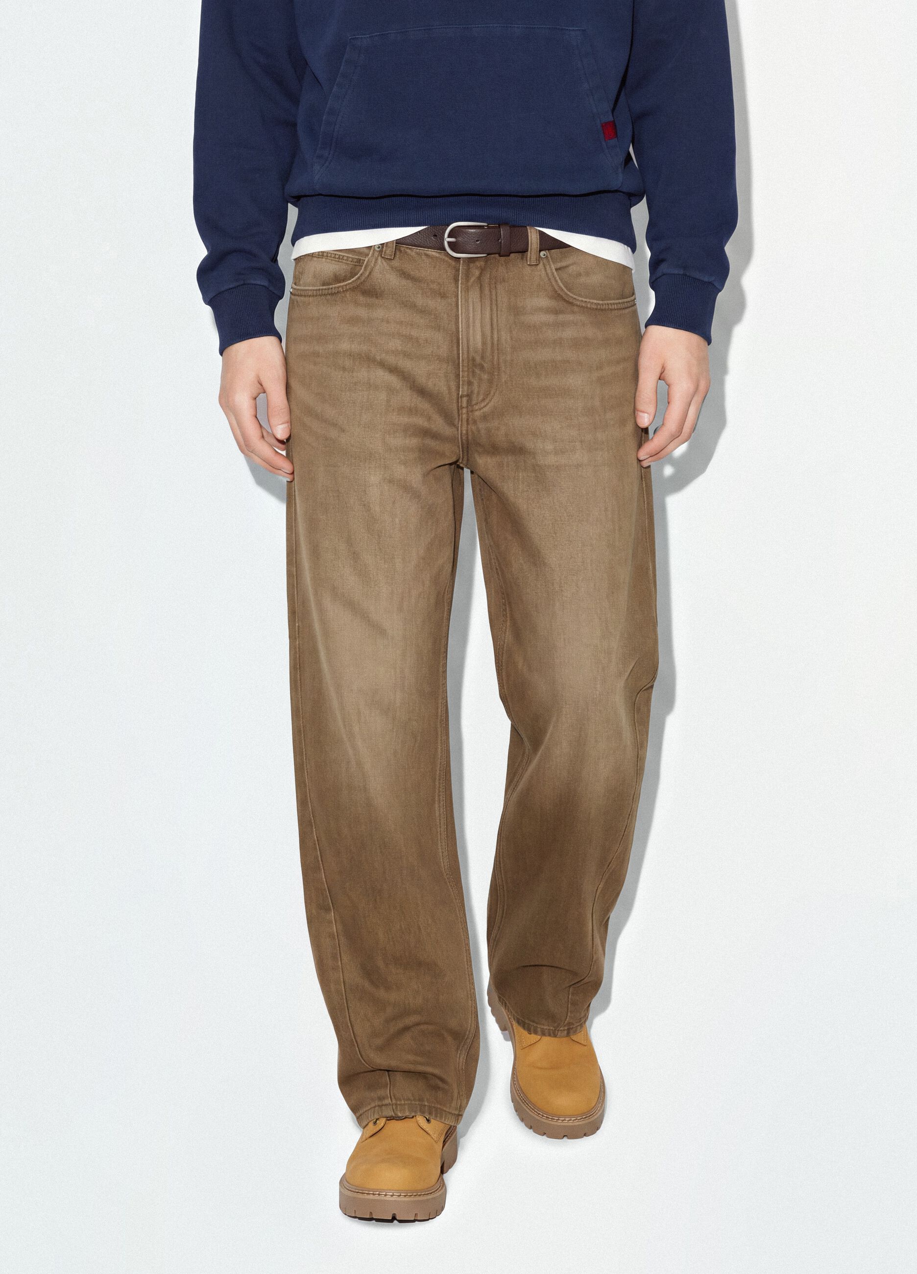 Jeans marroni in puro cotone barrel fit