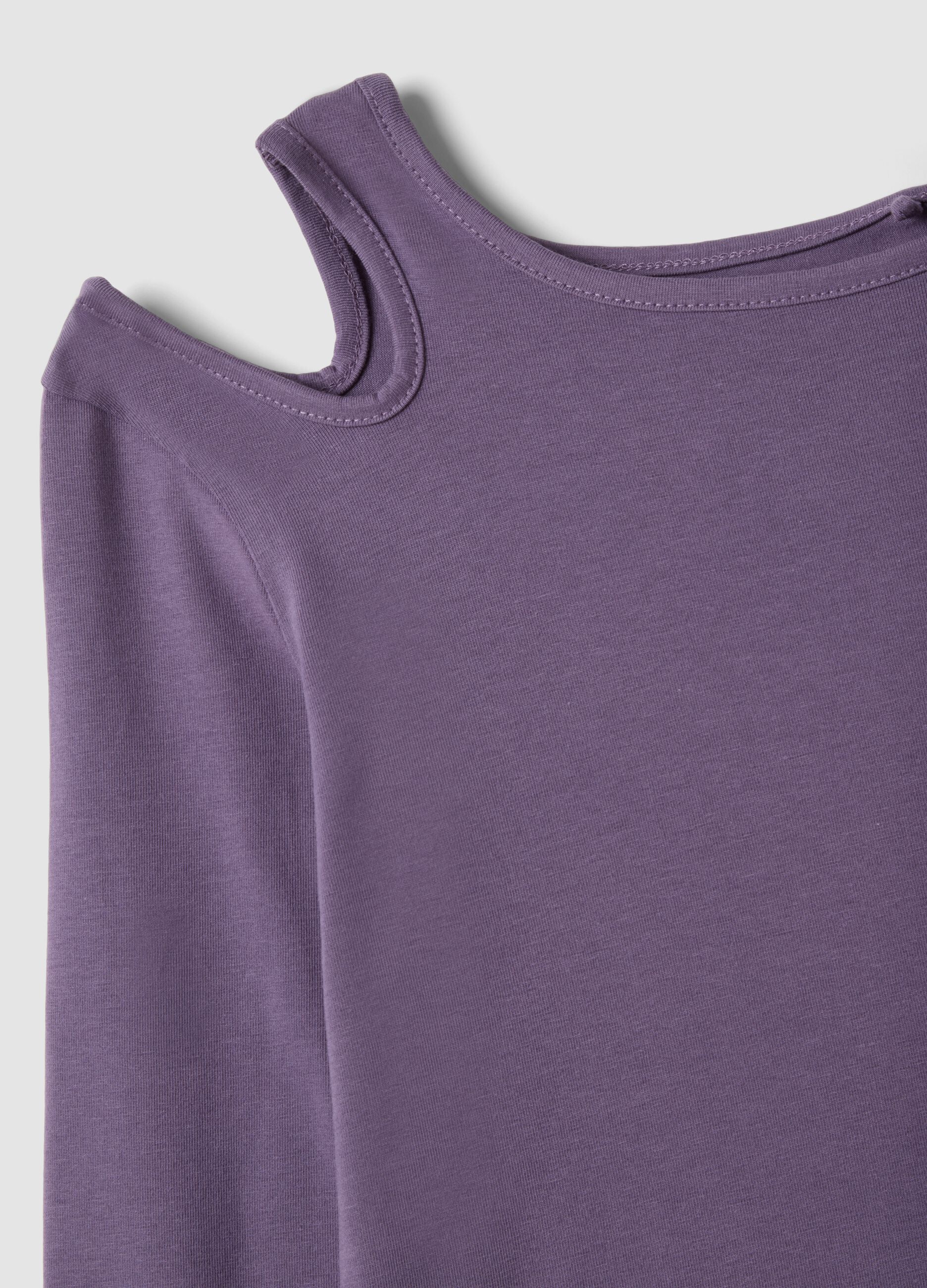 تيشيرت بنفسجي من قطن عضوي مطاطي بتفصيلة فتحة للبنات
