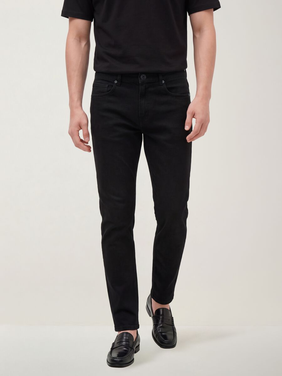 Black slim-fit jeans in cotton and viscose blend_1
