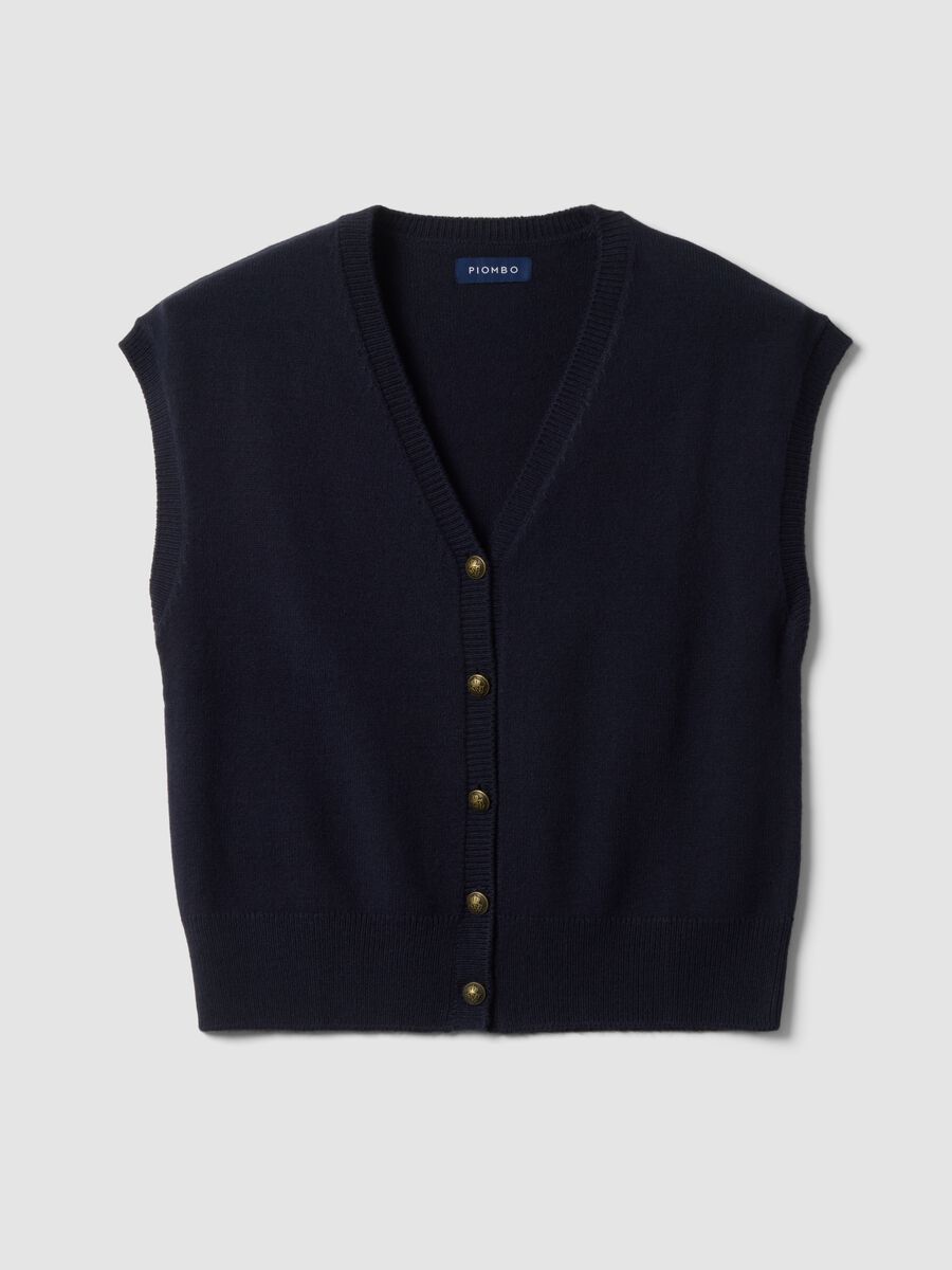 Gilet blu con scollo profondo a V e bottoni over fit_0