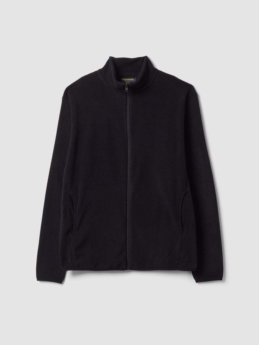 Black fleece zip-neck sweatshirt, regular fit_0