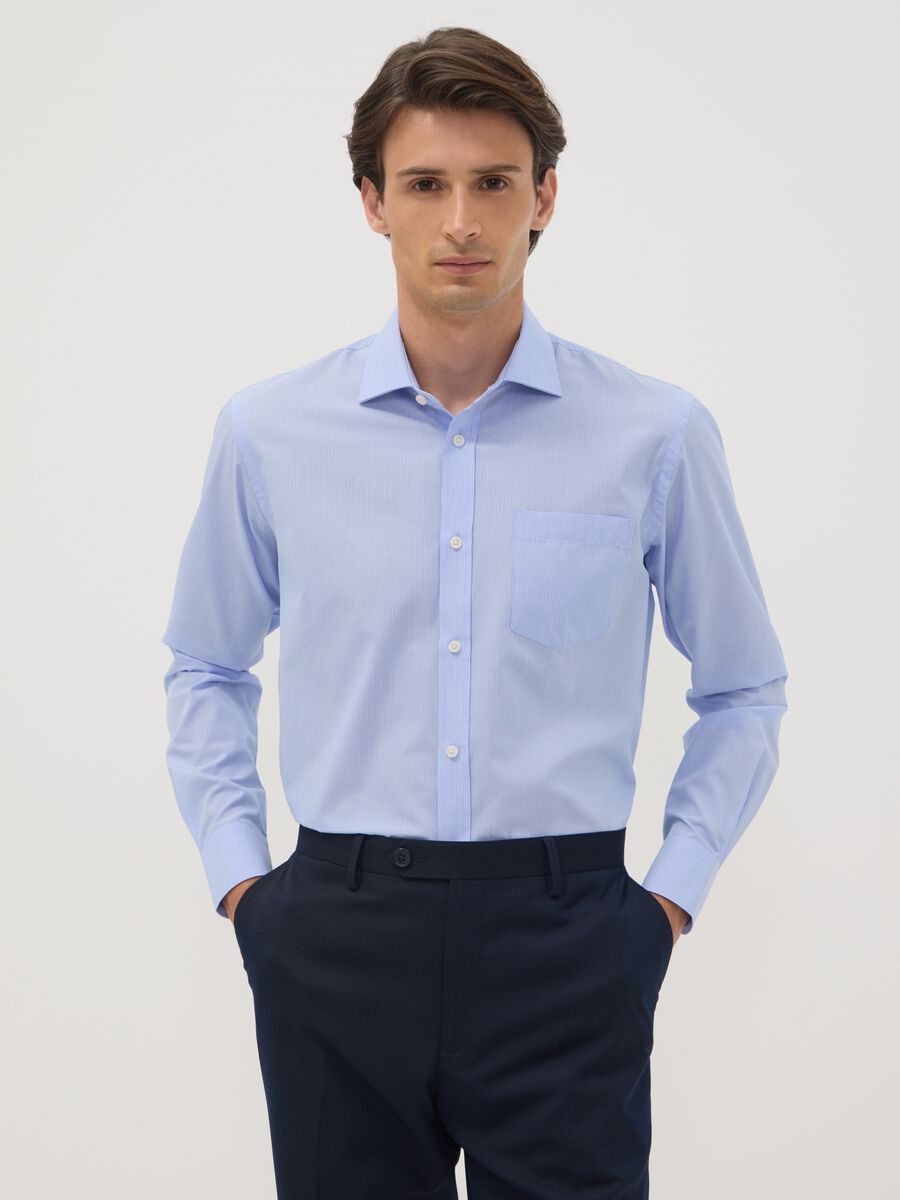 Light blue cotton-blend striped easy-iron shirt, regular fit_0