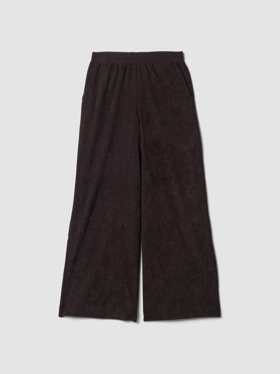 Brown wide-leg trousers with elasticated waist_0