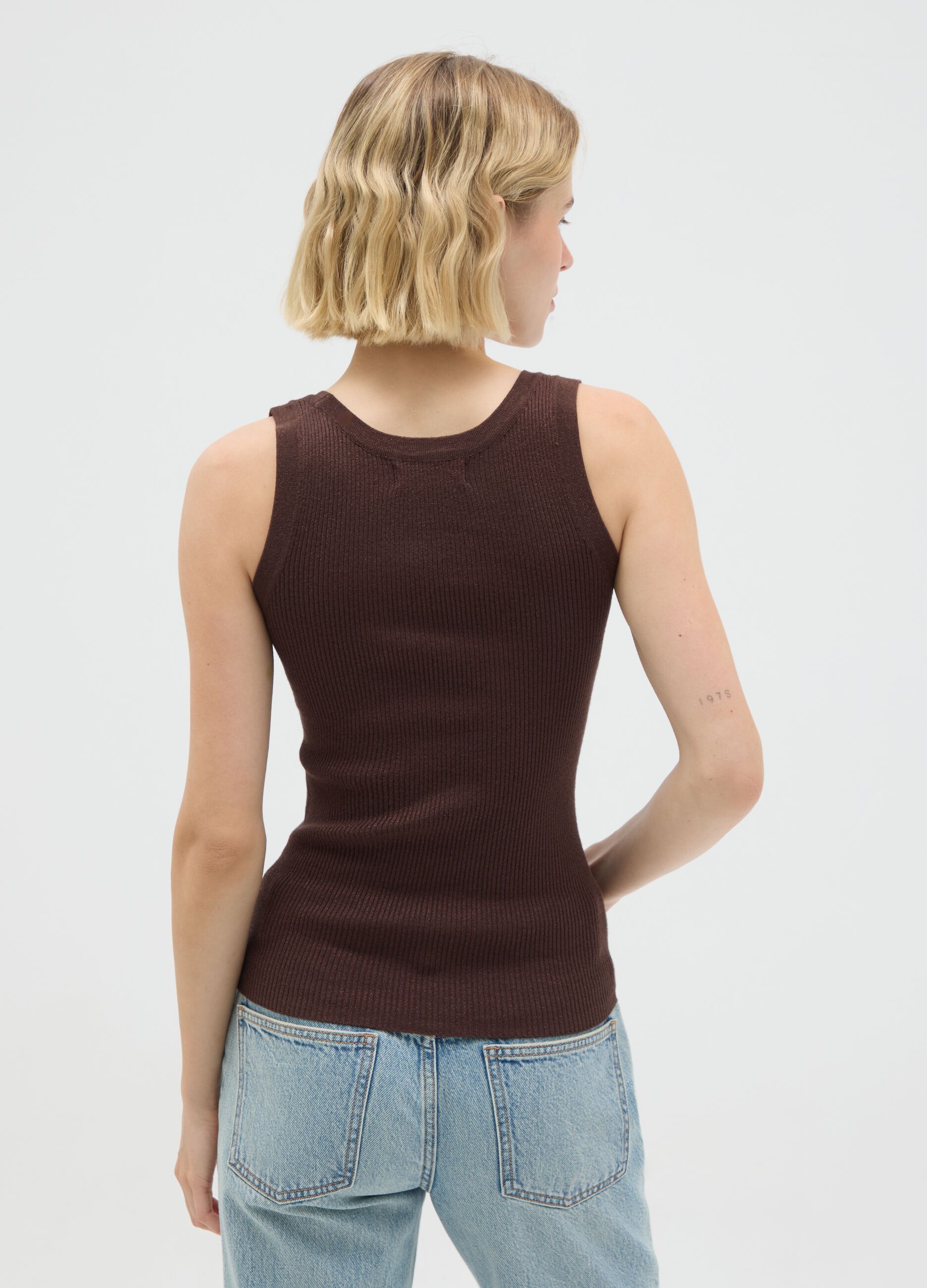 Women's Brown Stretch Fabric Vest