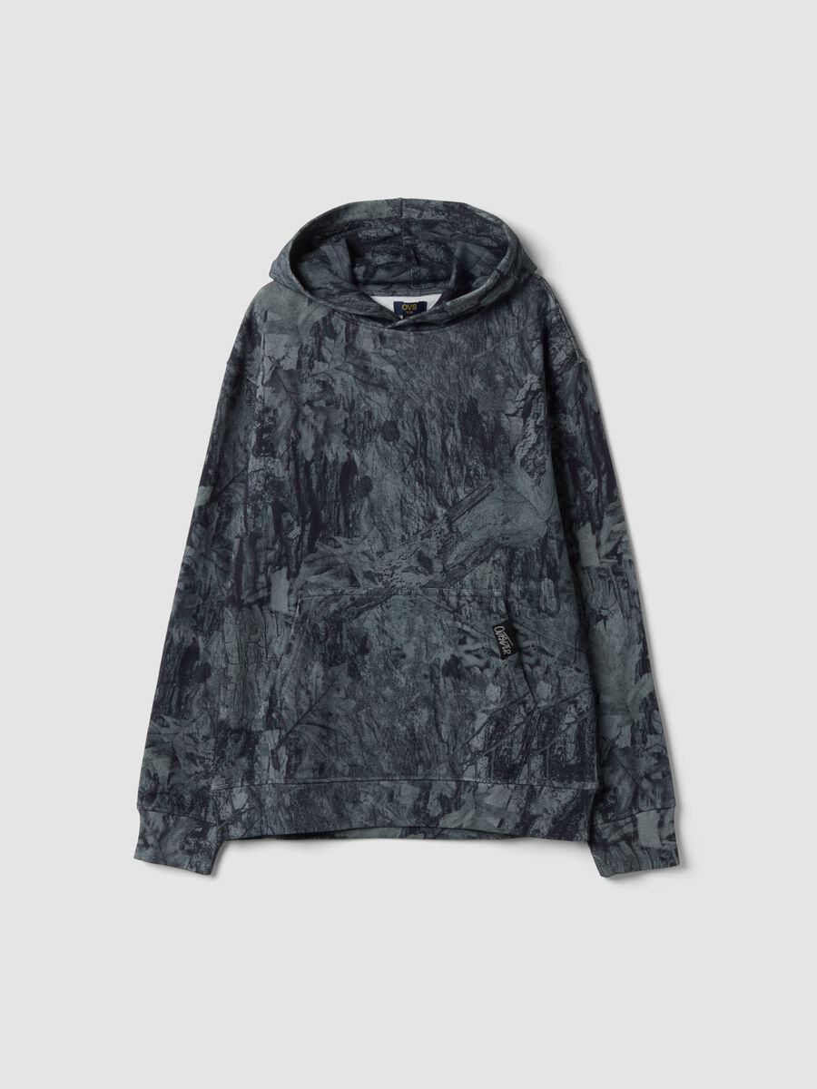 Grey cotton-blend hoodie sweatshirt with crew neck_0