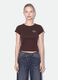 T-shirt marrone in puro cotone a girocollo con scritta_0