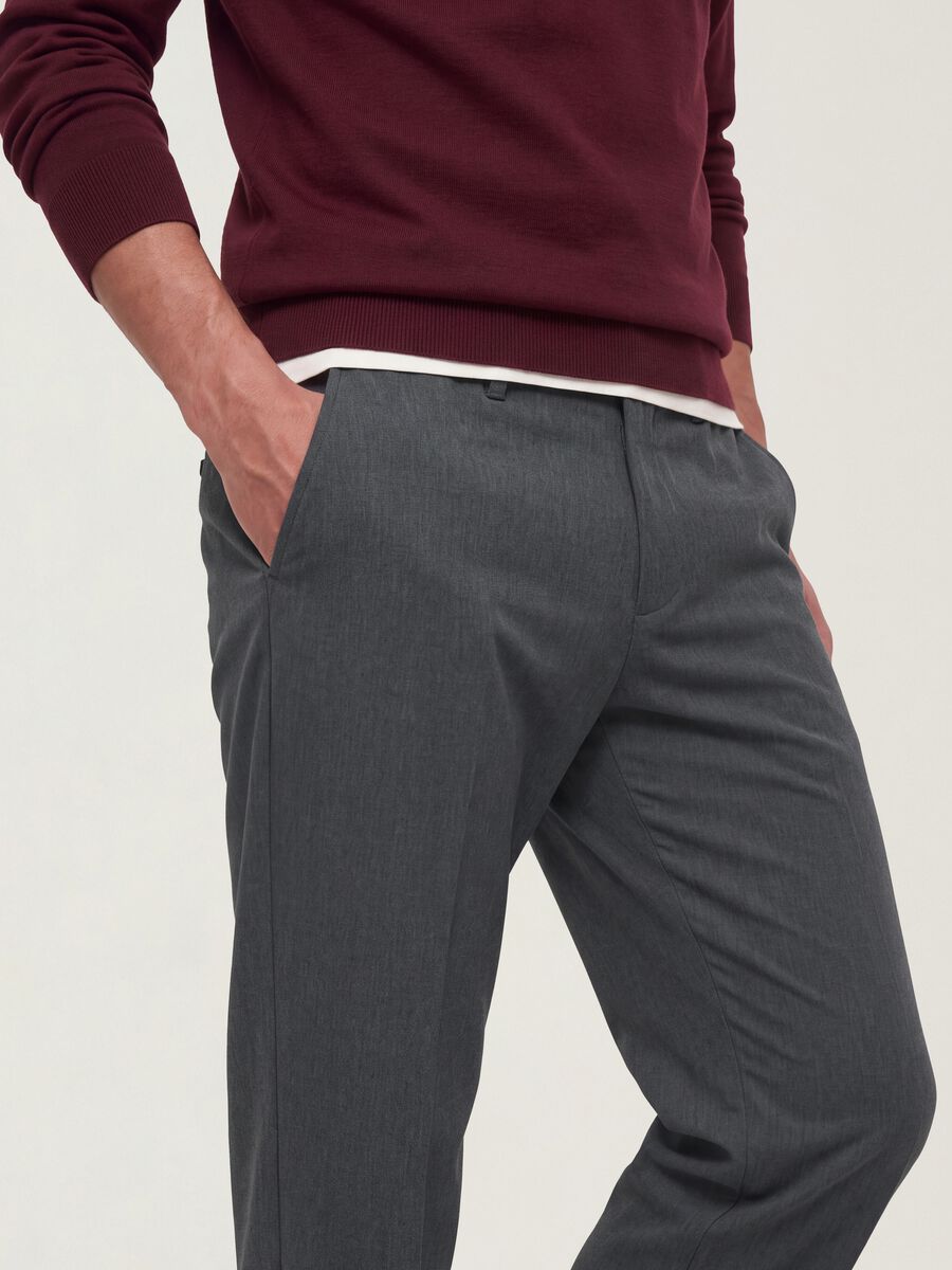 Grey slim-fit stretch viscose twill chino trousers_1