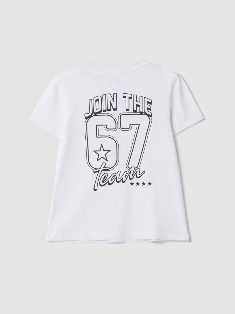 White pure cotton T-shirt with Six Seven prints, regular fit_2
