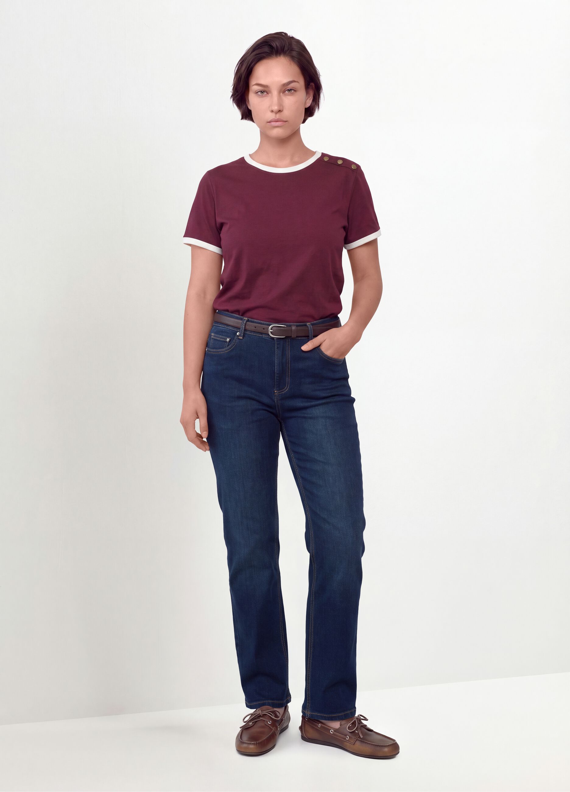 Red pure cotton T-shirt with buttons, regular fit