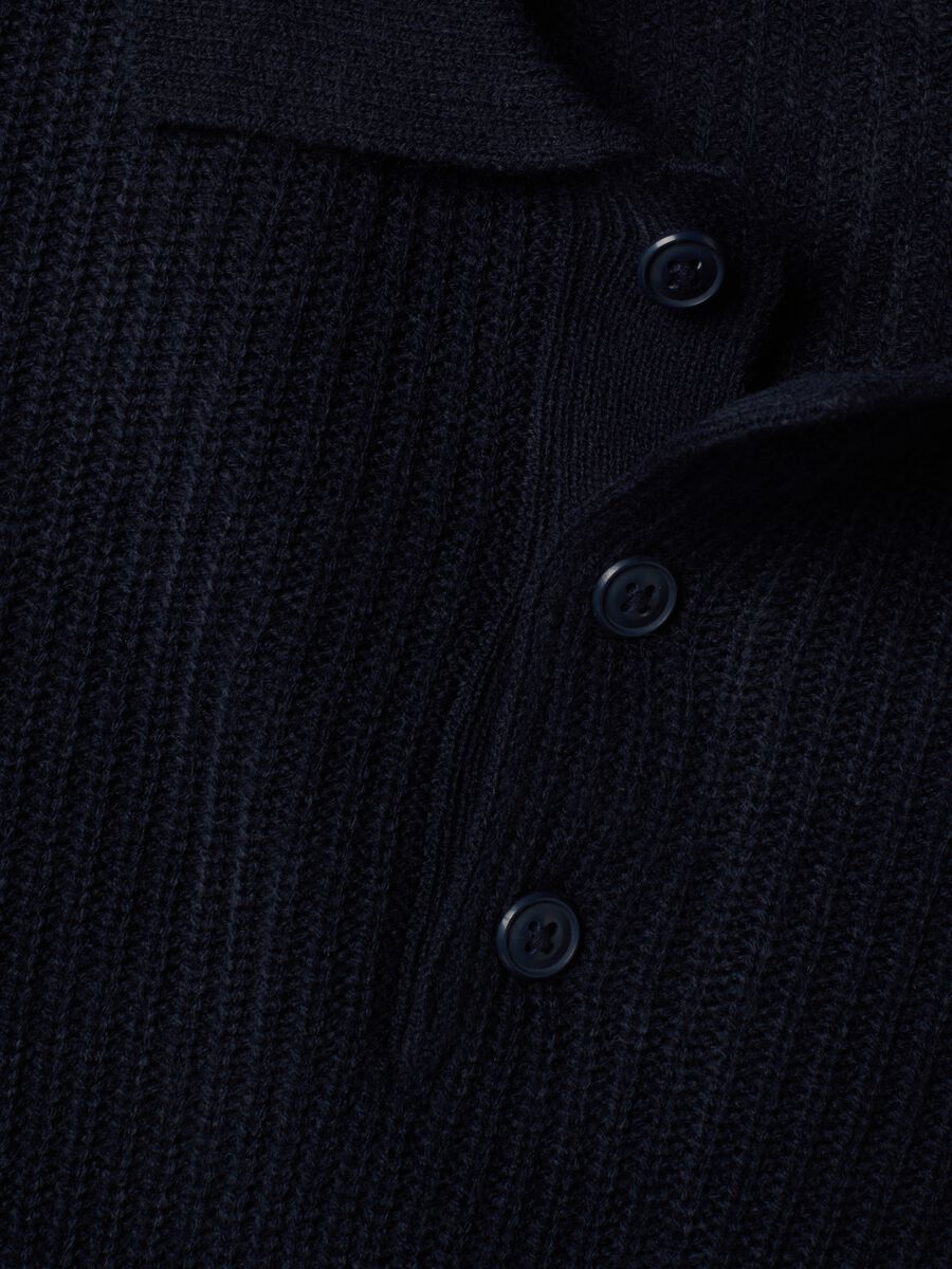 Blue rib-knit long-sleeve polo shirt_1