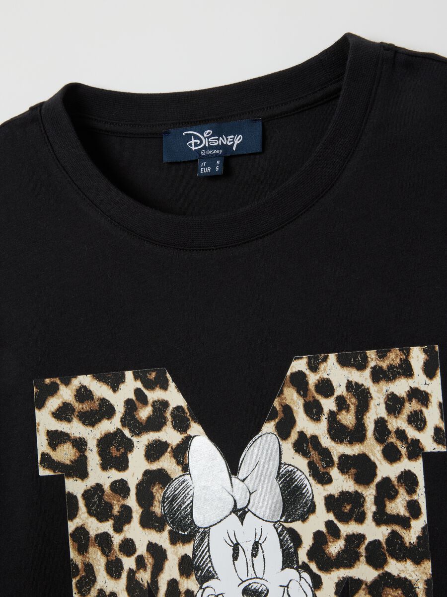 Black pure cotton regular fit t-shirt with Minnie and leopard print_5
