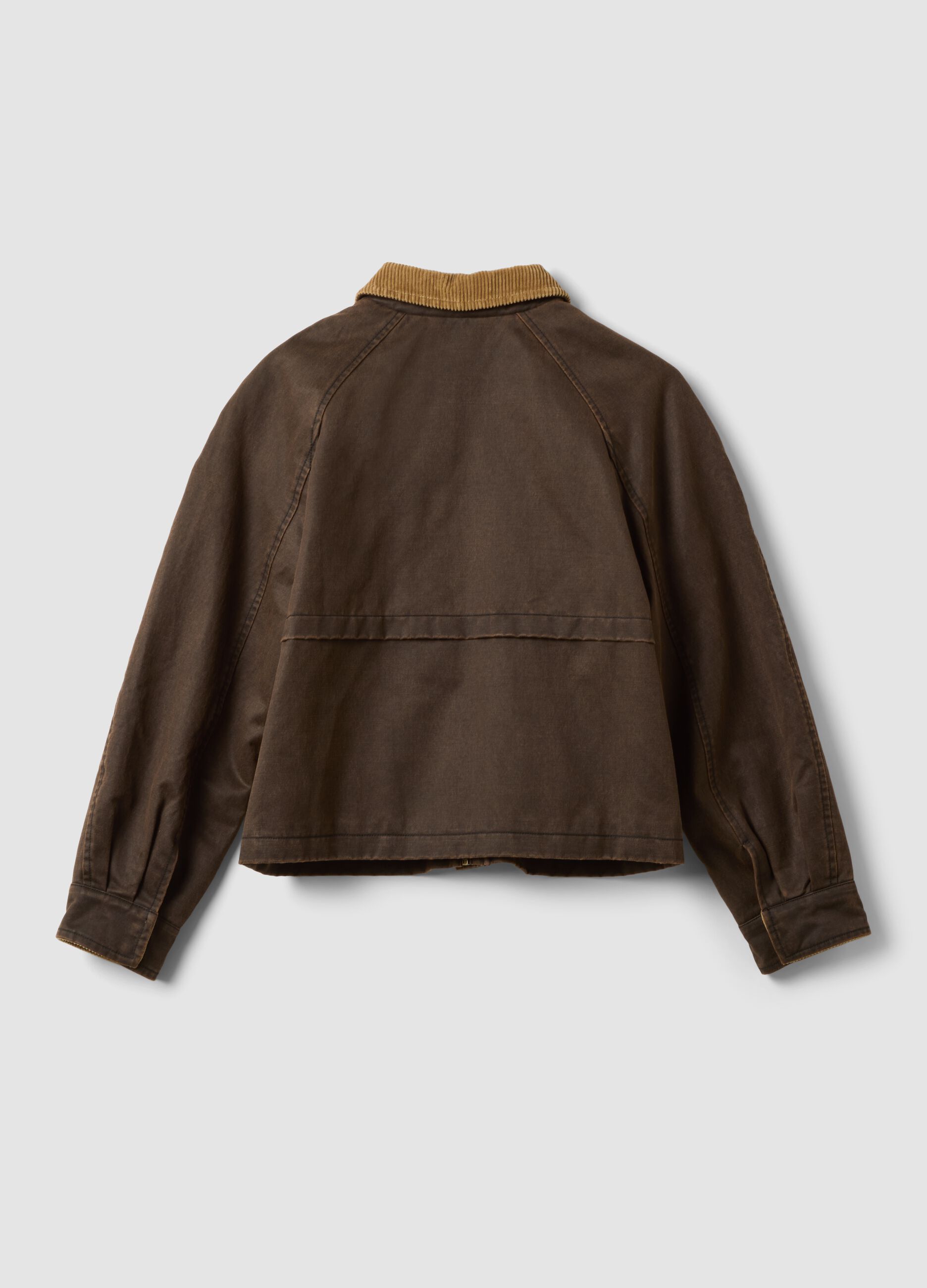 Brown cotton-blend jacket with contrast collar for girls