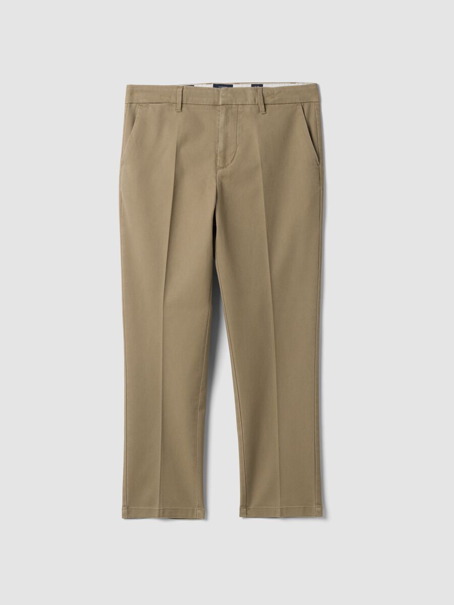 Beige regular tapered-fit stretch cotton twill chino trousers_0