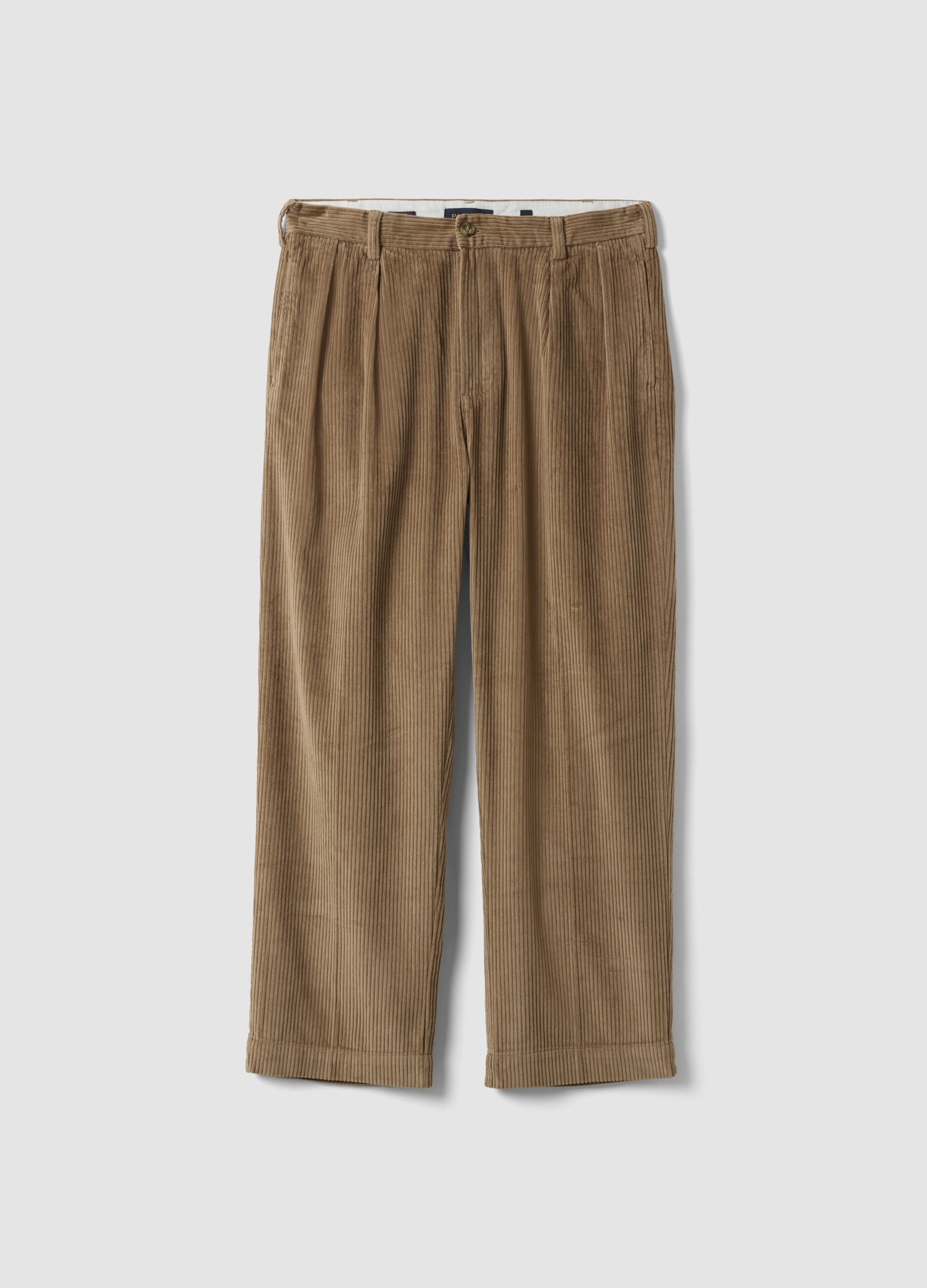 Pantaloni marroni in puro cotone a coste baggy fit