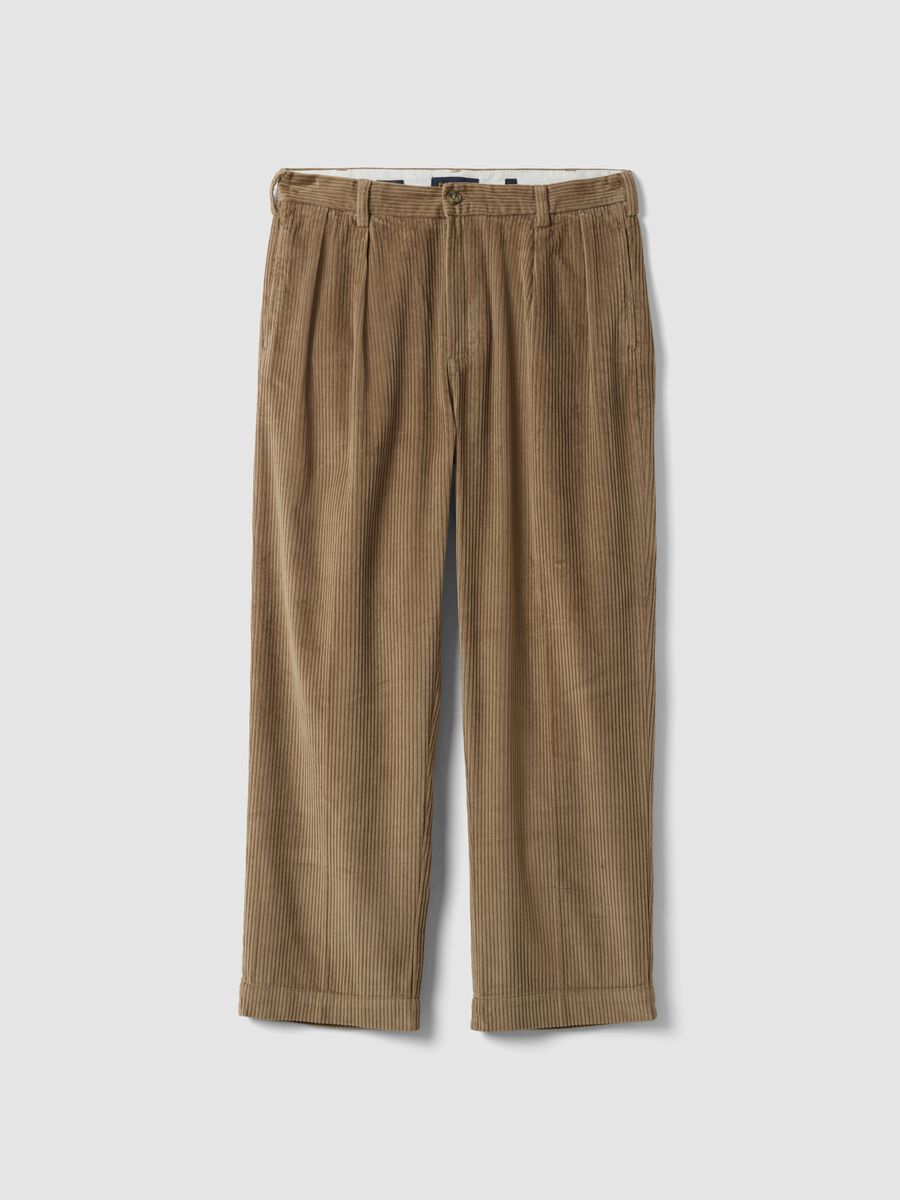 Brown pure cotton corduroy baggy-fit trousers_0