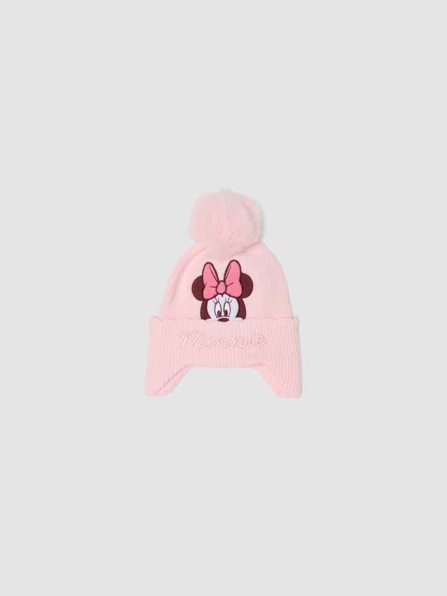 Pink viscose-blend beanie with pom‑pom and Minnie embroidery_0