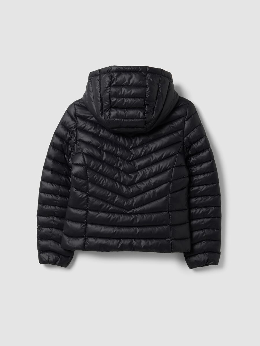 Black Ultralight padded jacket with hood and zip for girls_1