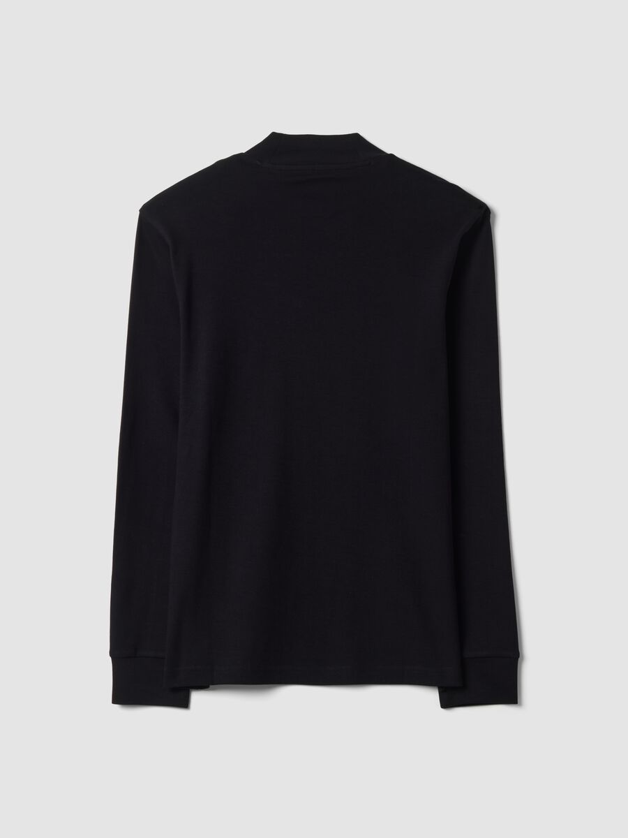 Black pure cotton T-shirt with structured high neck_2