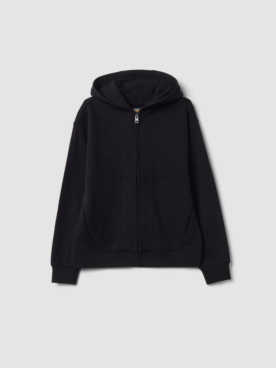 Felpa nera con cappuccio in puro cotone fleece organico relaxed fit_0