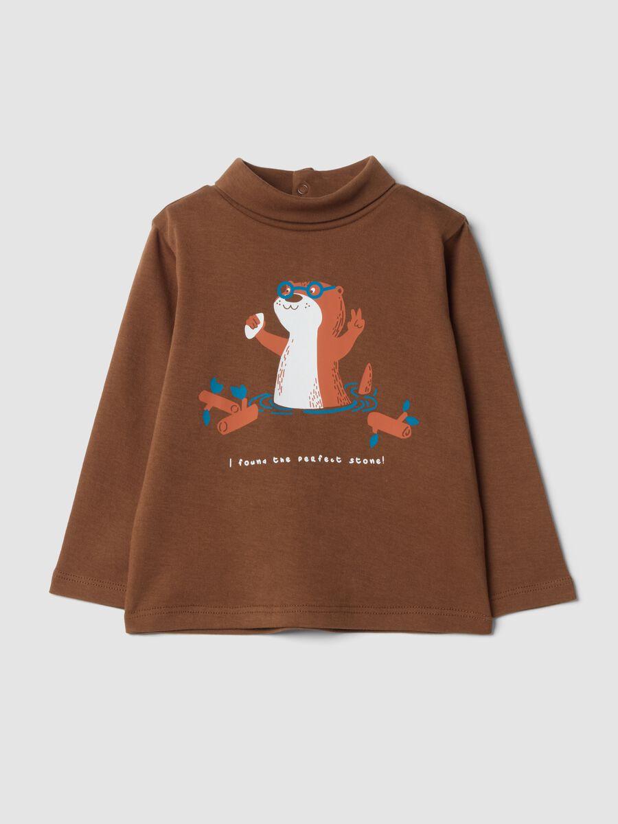 Dark brown organic cotton roll-neck jumper_0