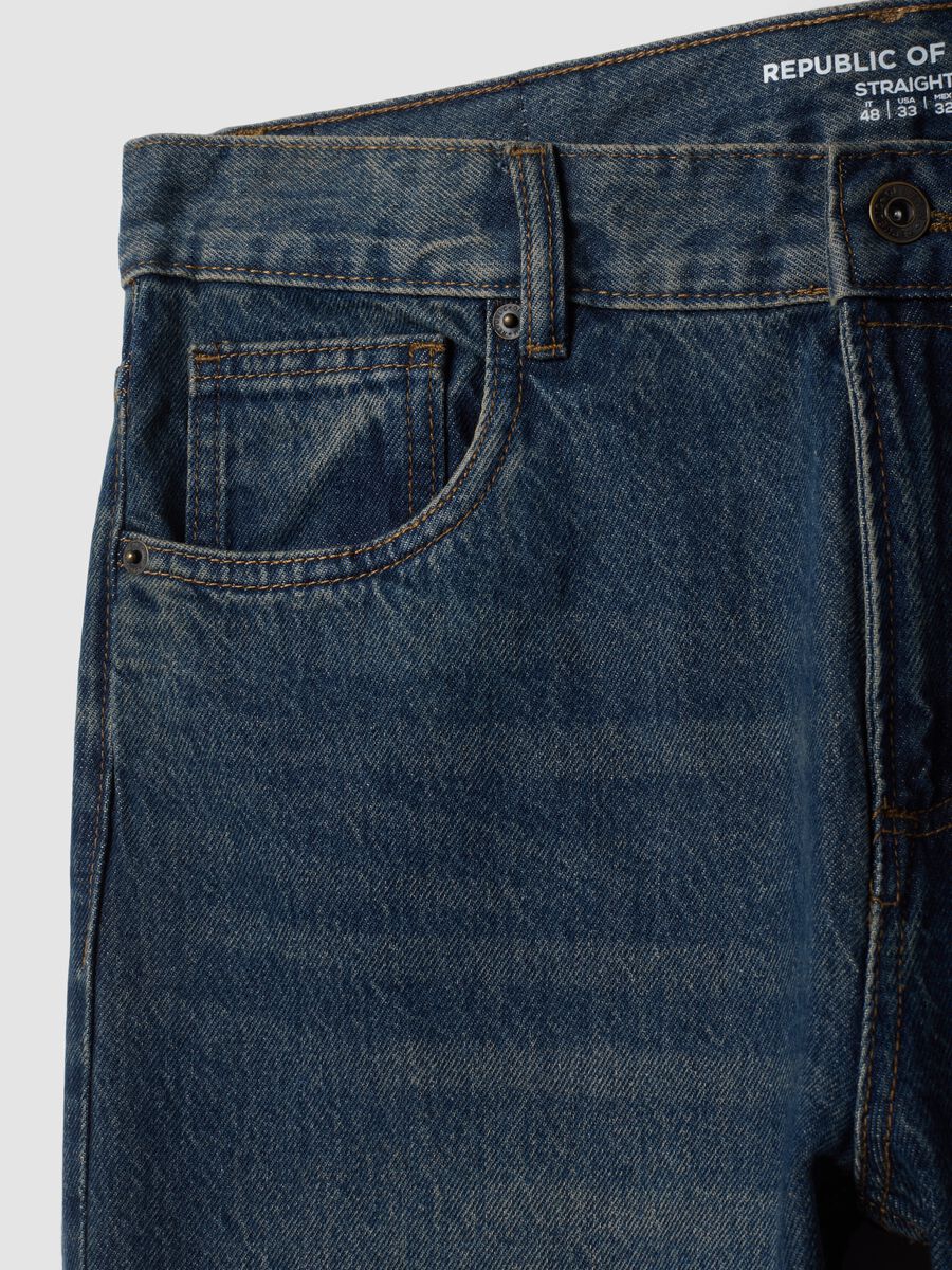 Blue pure cotton straight-fit denim jeans_1
