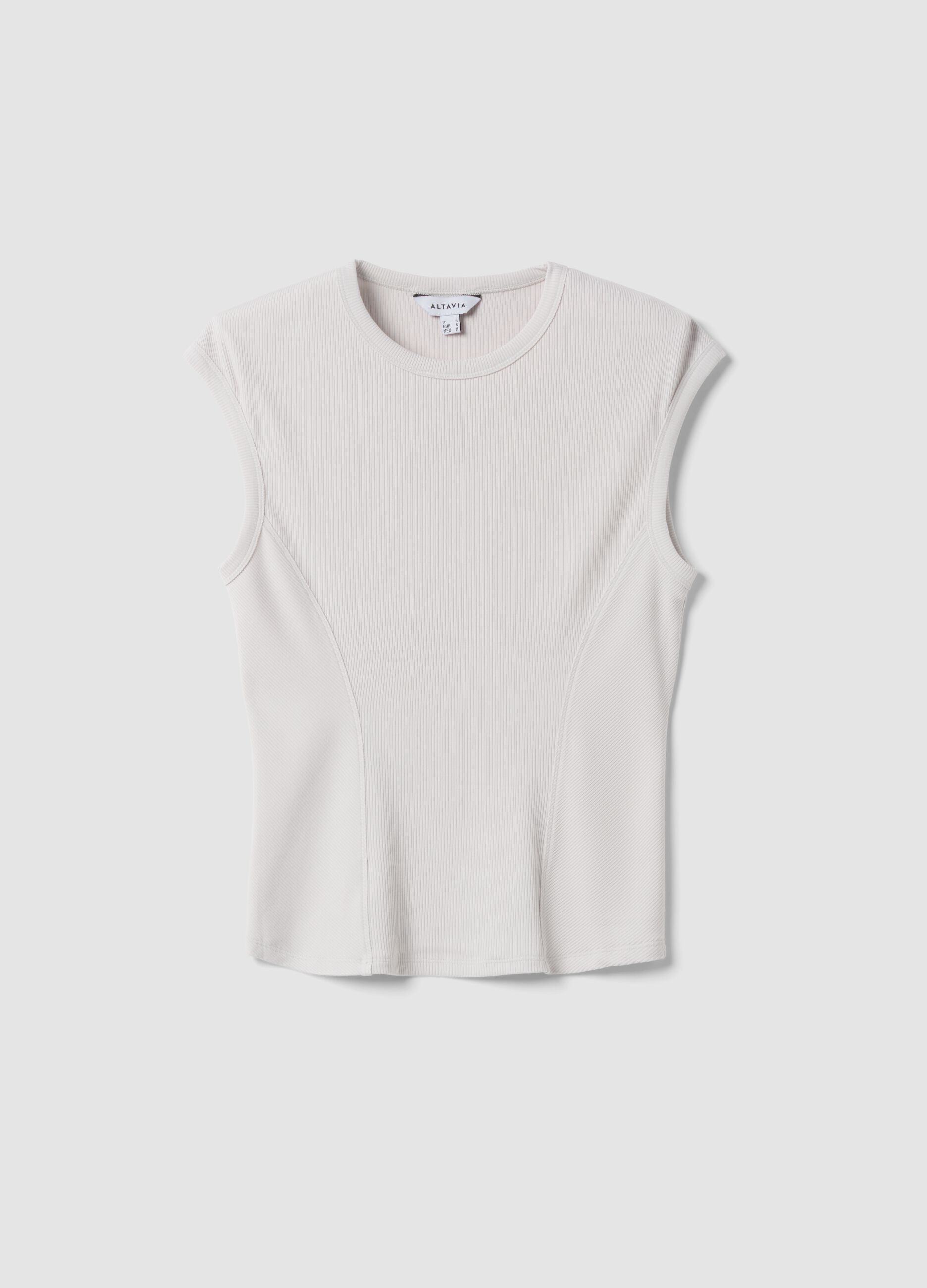 White ribbed stretch-modal fitted T-shirt ALTAVIA STUDIO