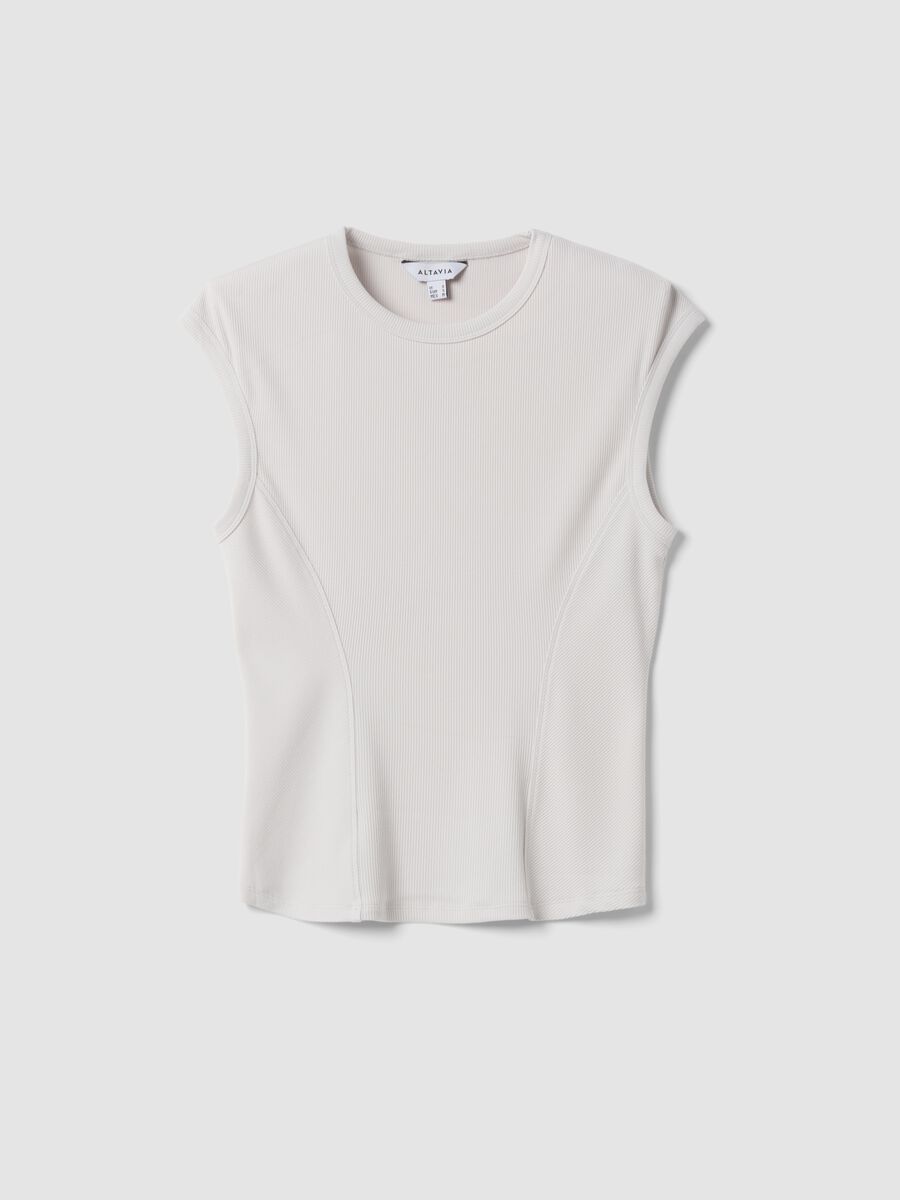 White ribbed stretch-modal fitted T-shirt ALTAVIA STUDIO_5