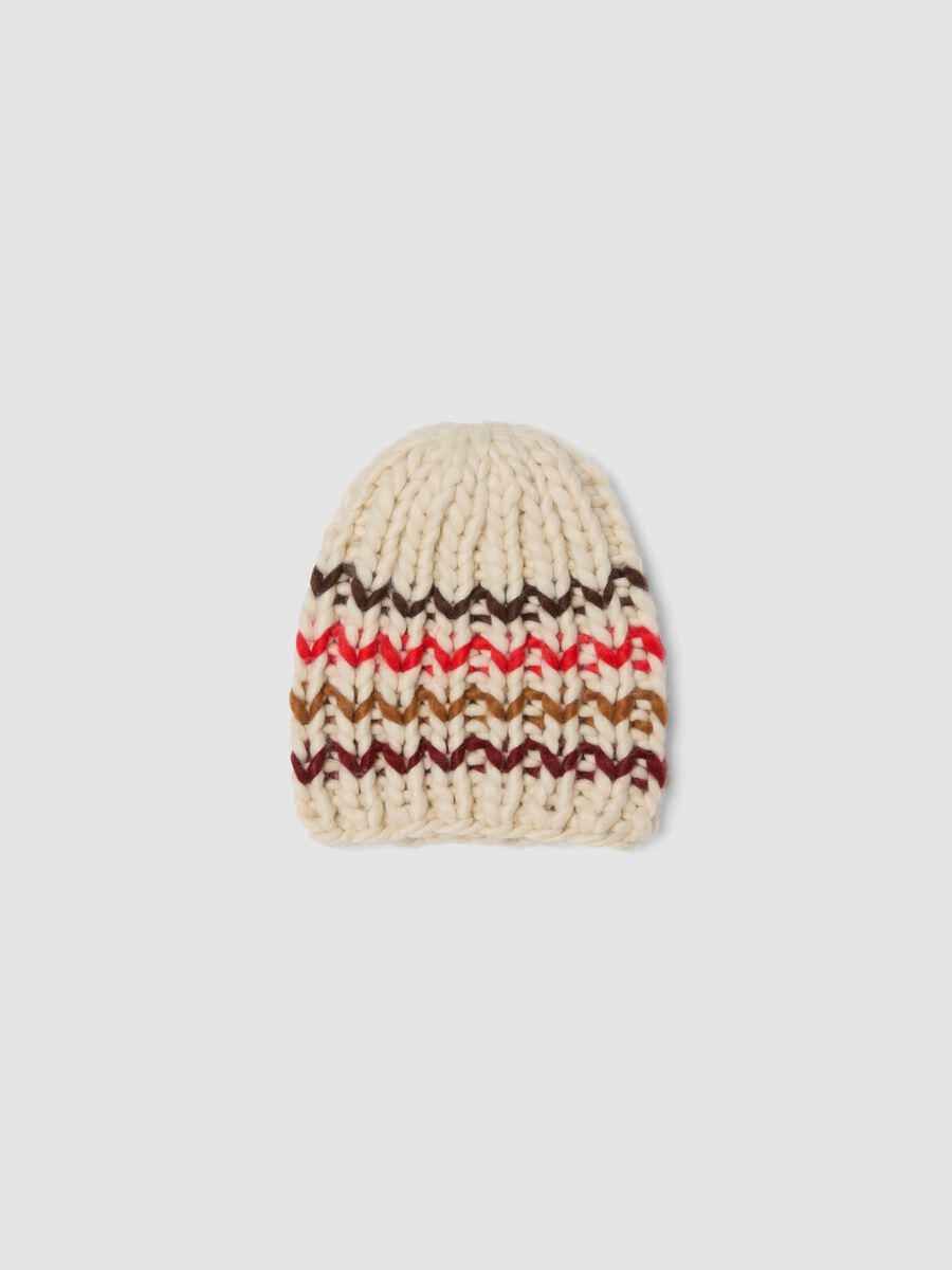 Cappello bianco sporco in maglia con motivo a righe_0