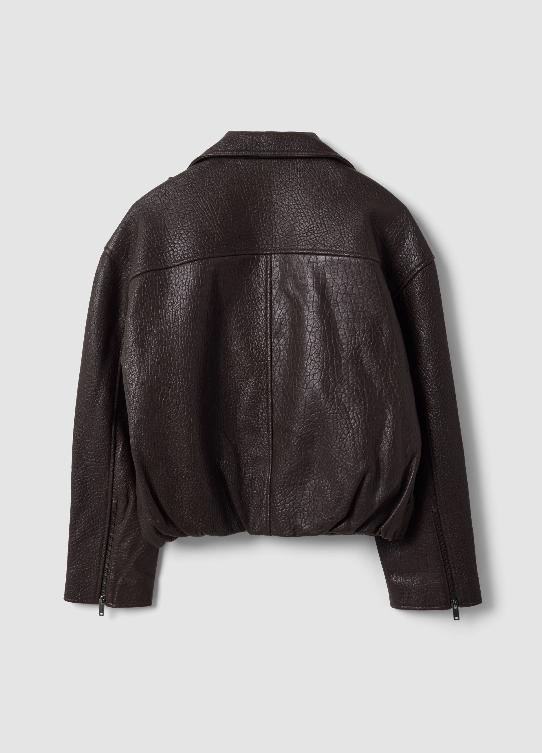 Brown oversized genuine leather biker jacket