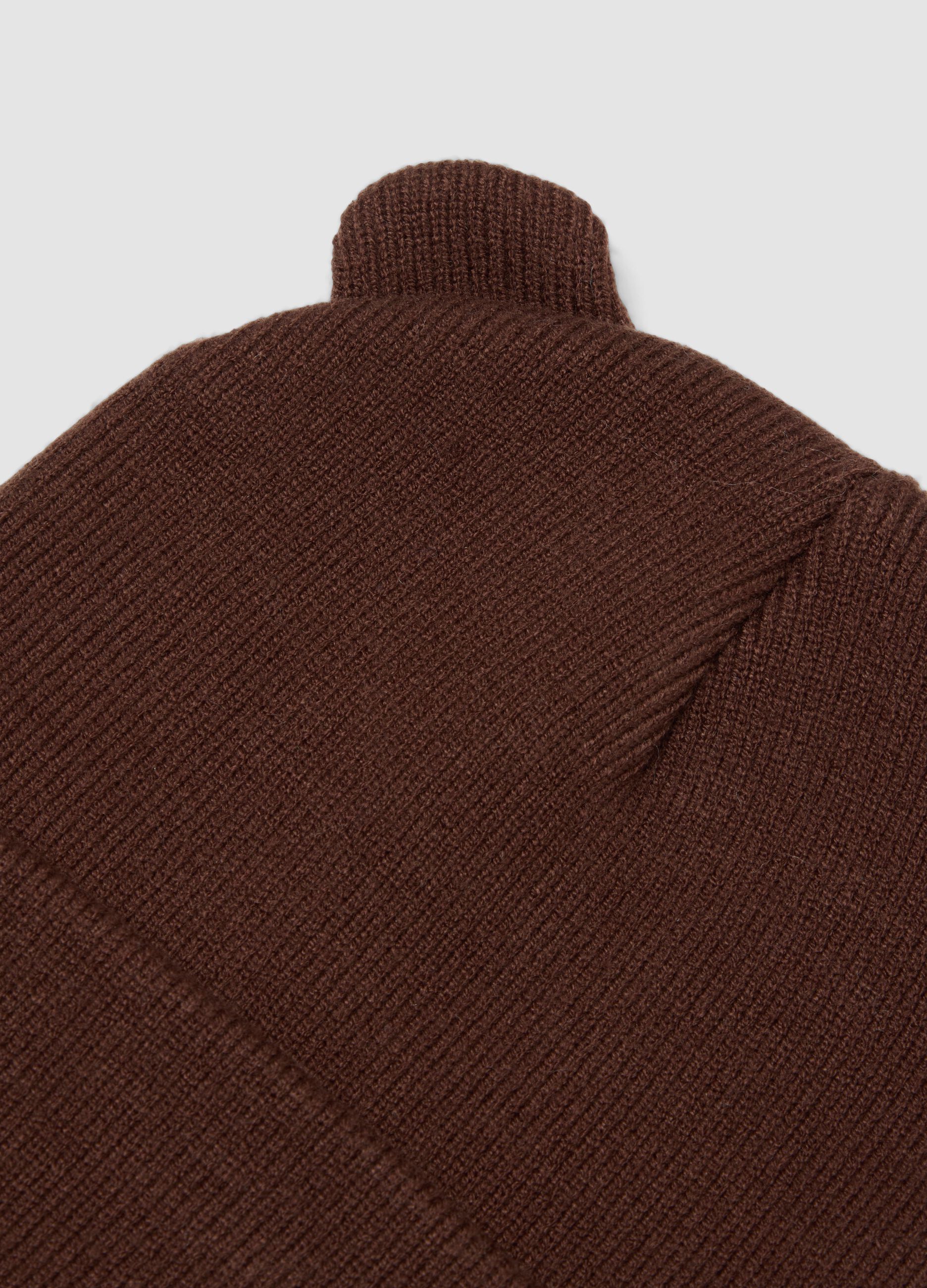 Brown viscose-blend hat with turn-up and ears