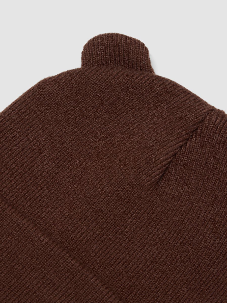 Brown viscose-blend hat with turn-up and ears_1