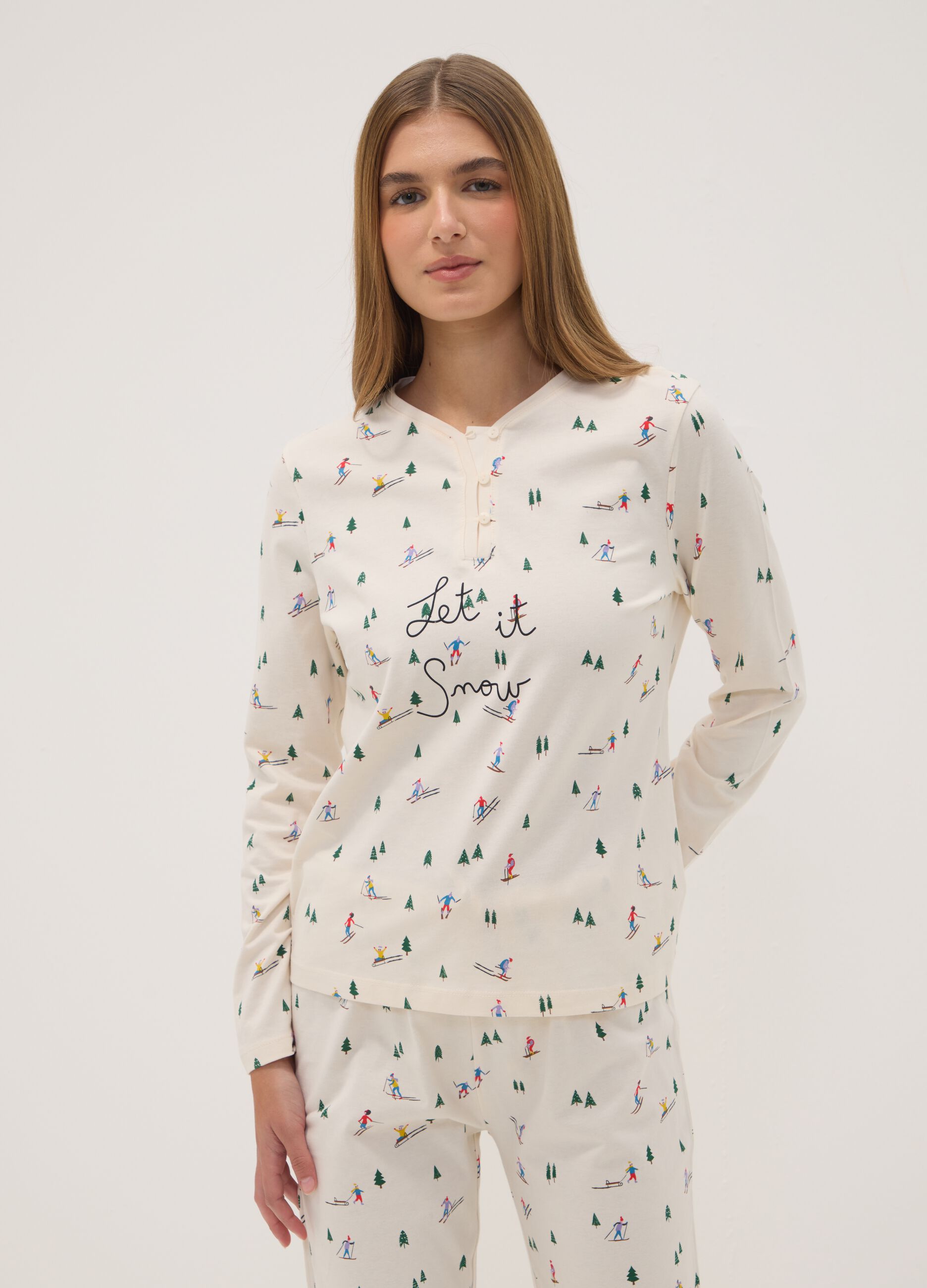 White pure cotton jersey pyjamas, regular fit