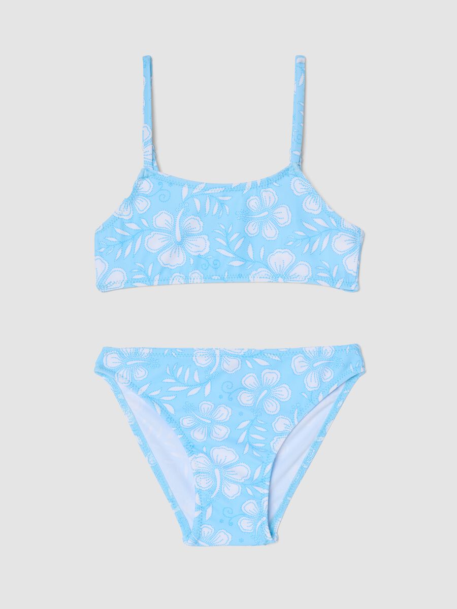 Girls&rsquo; light blue floral print bikini_0