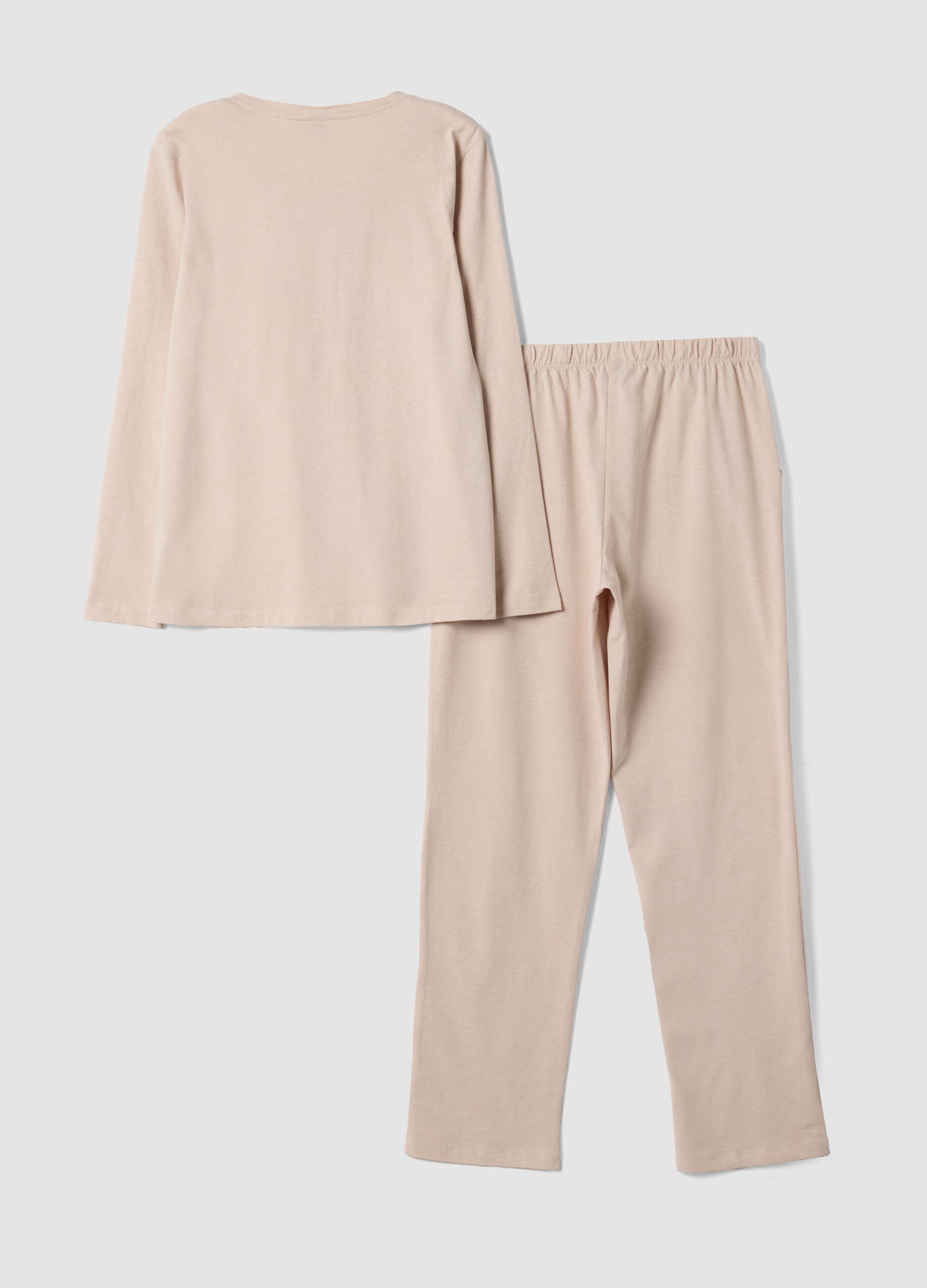 Pigiama beige in misto cotone organico con Collo serafino