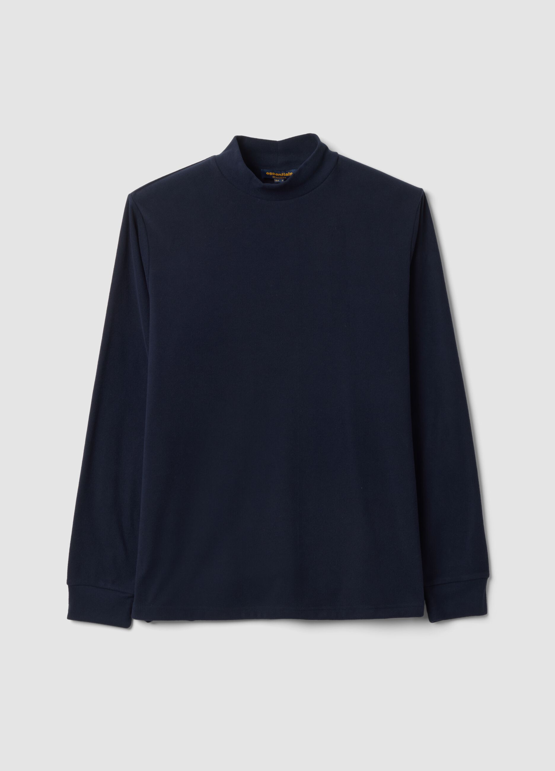 Blue stretch-fabric top with high neck
