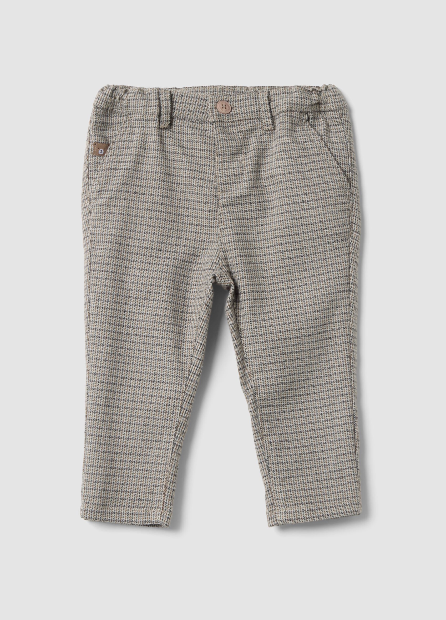 Pantaloni grigi in viscosa elasticizzata a fantasia regular fit