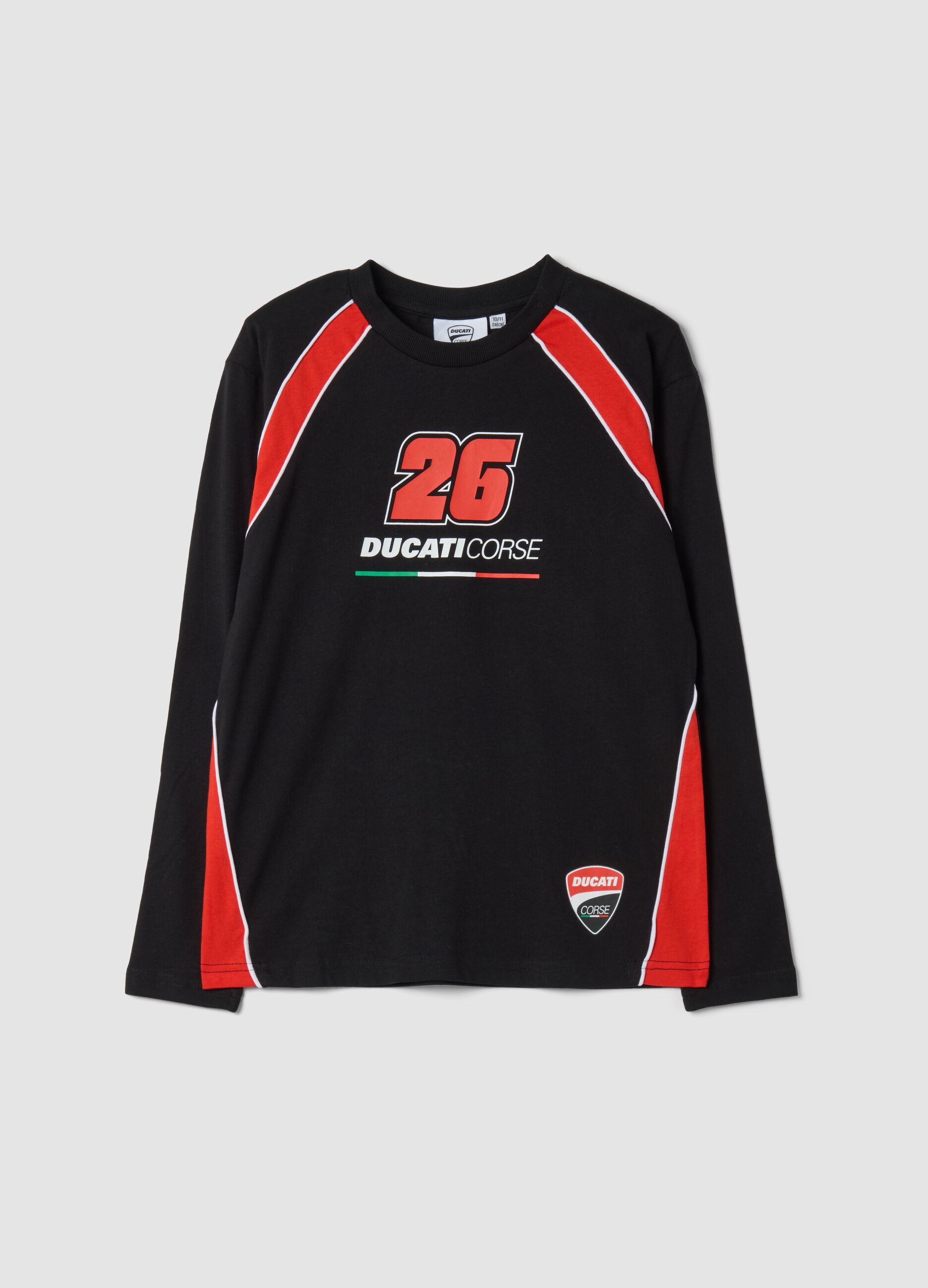 Black pure cotton Ducati-themed T-shirt, relaxed fit