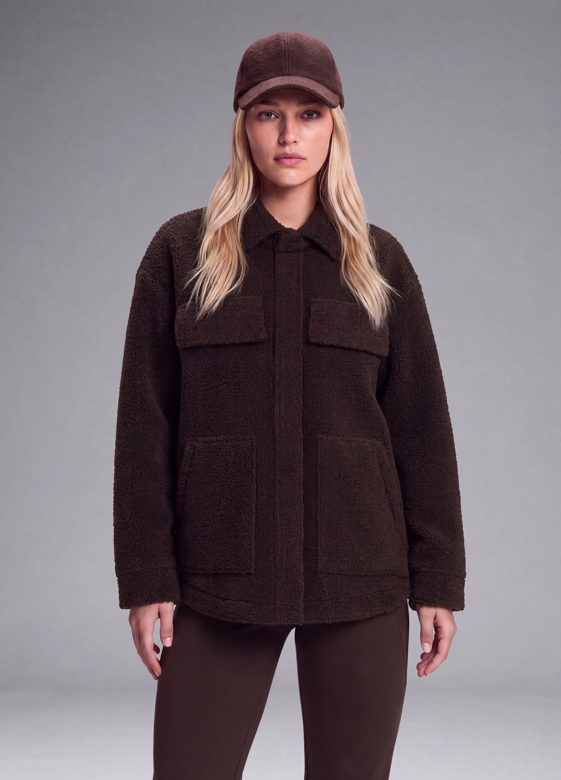 Brown sherpa shacket with buttons, relaxed fit &ndash; ALTAVIA STUDIO