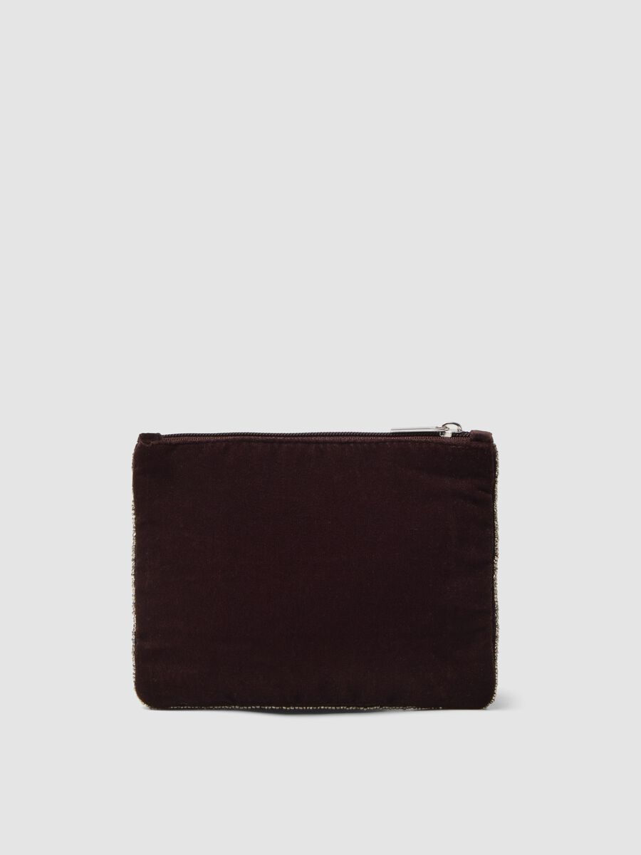 Pochette marrone con ricami di perline e zip_1