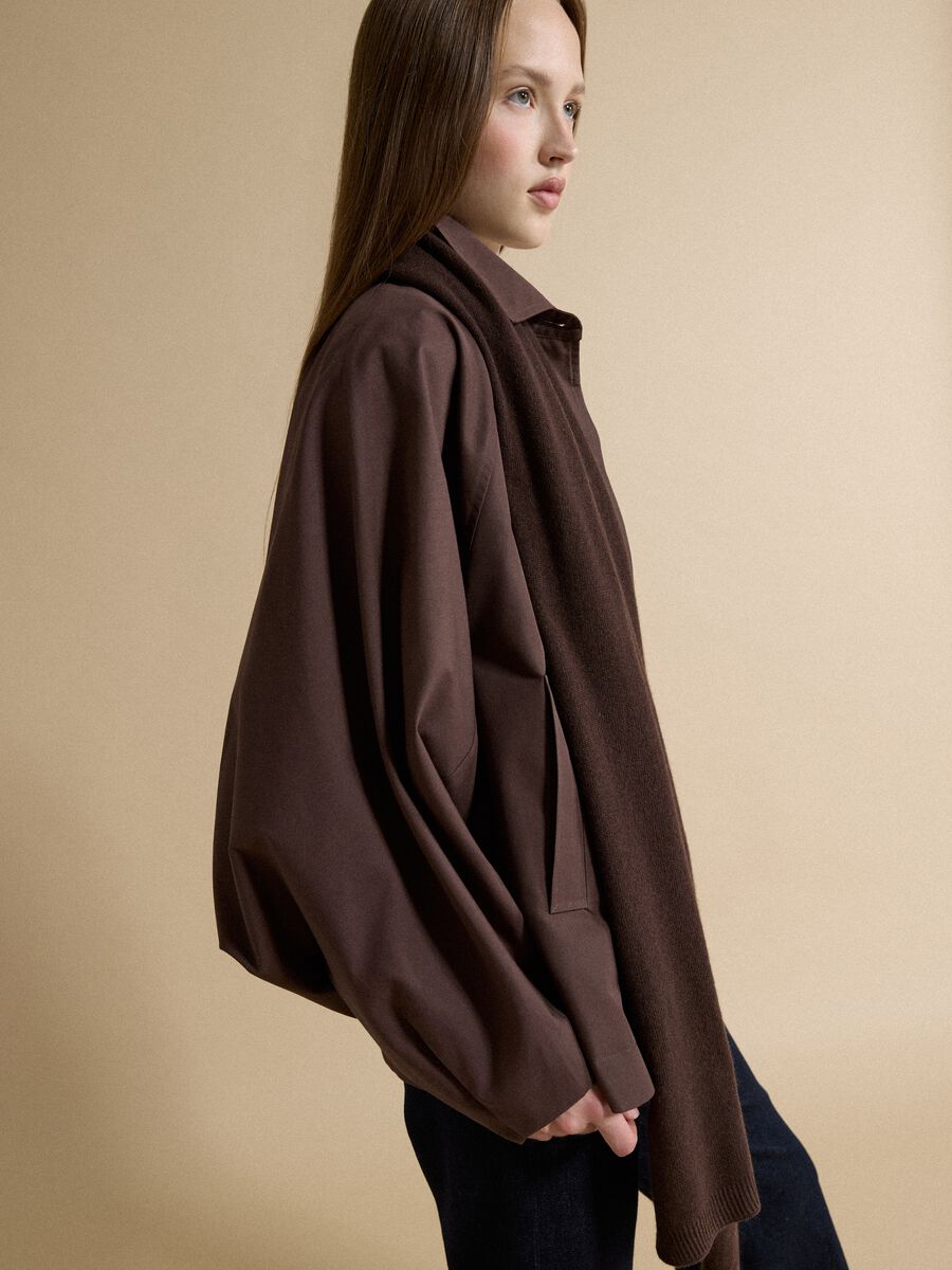 Short brown cotton-blend trench coat with shirt collar_1