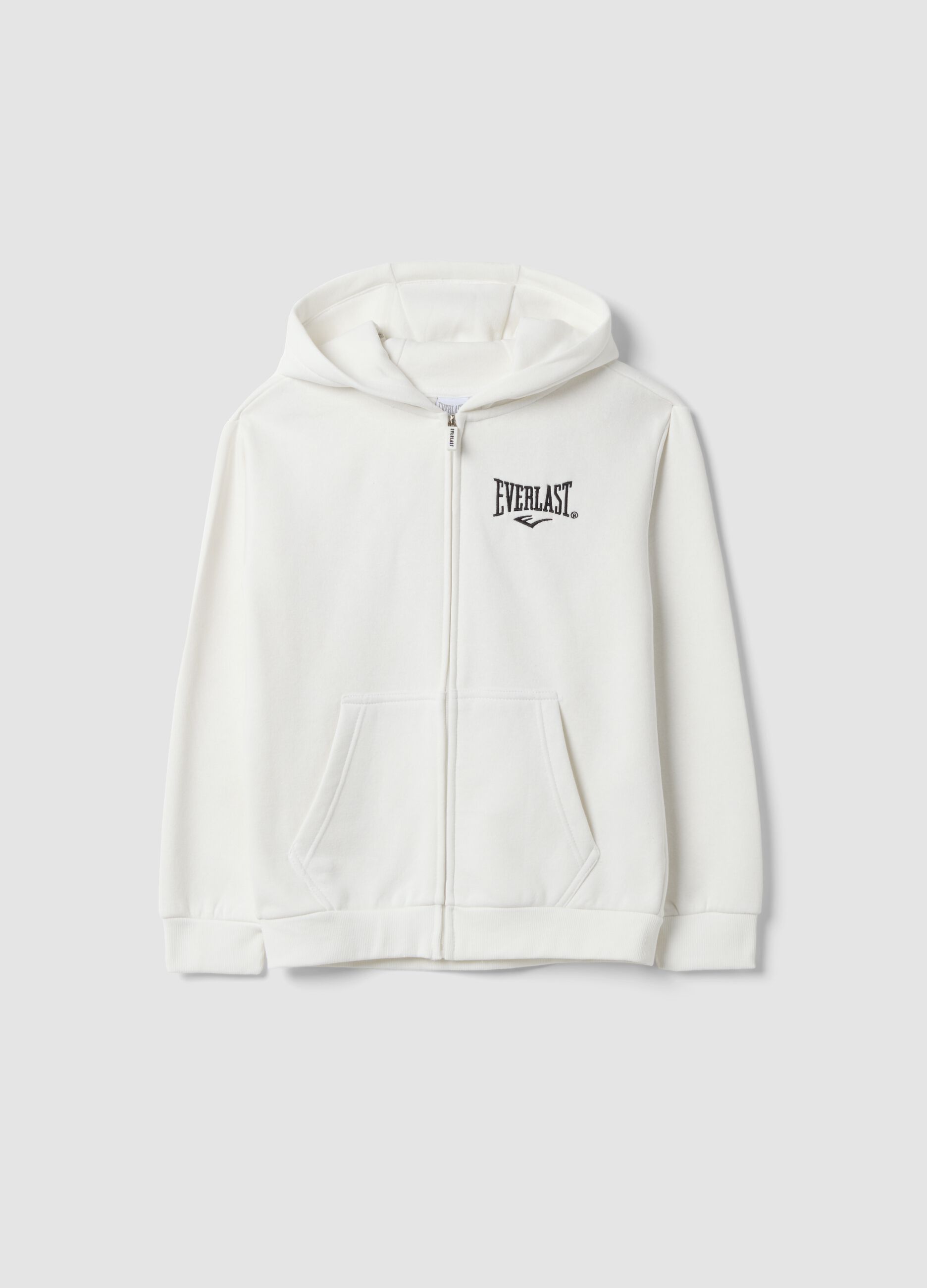 هودي أبيض بقبعة من مزيج القطن مع شعار Everlast