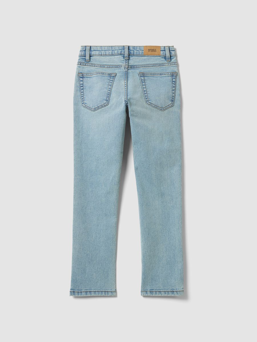 Light Blue Stretch Cotton Regular-Fit Jeans for Boys_5