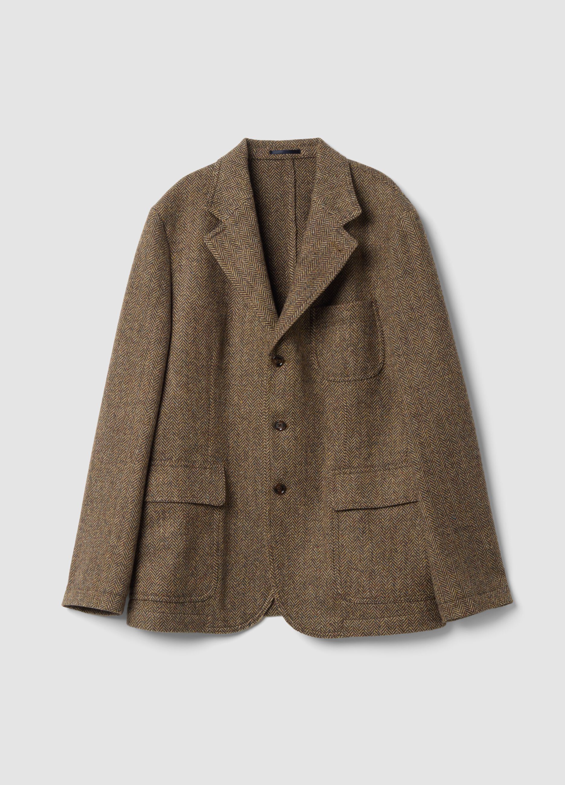 Blazer cammello in misto lana a spina di pesce