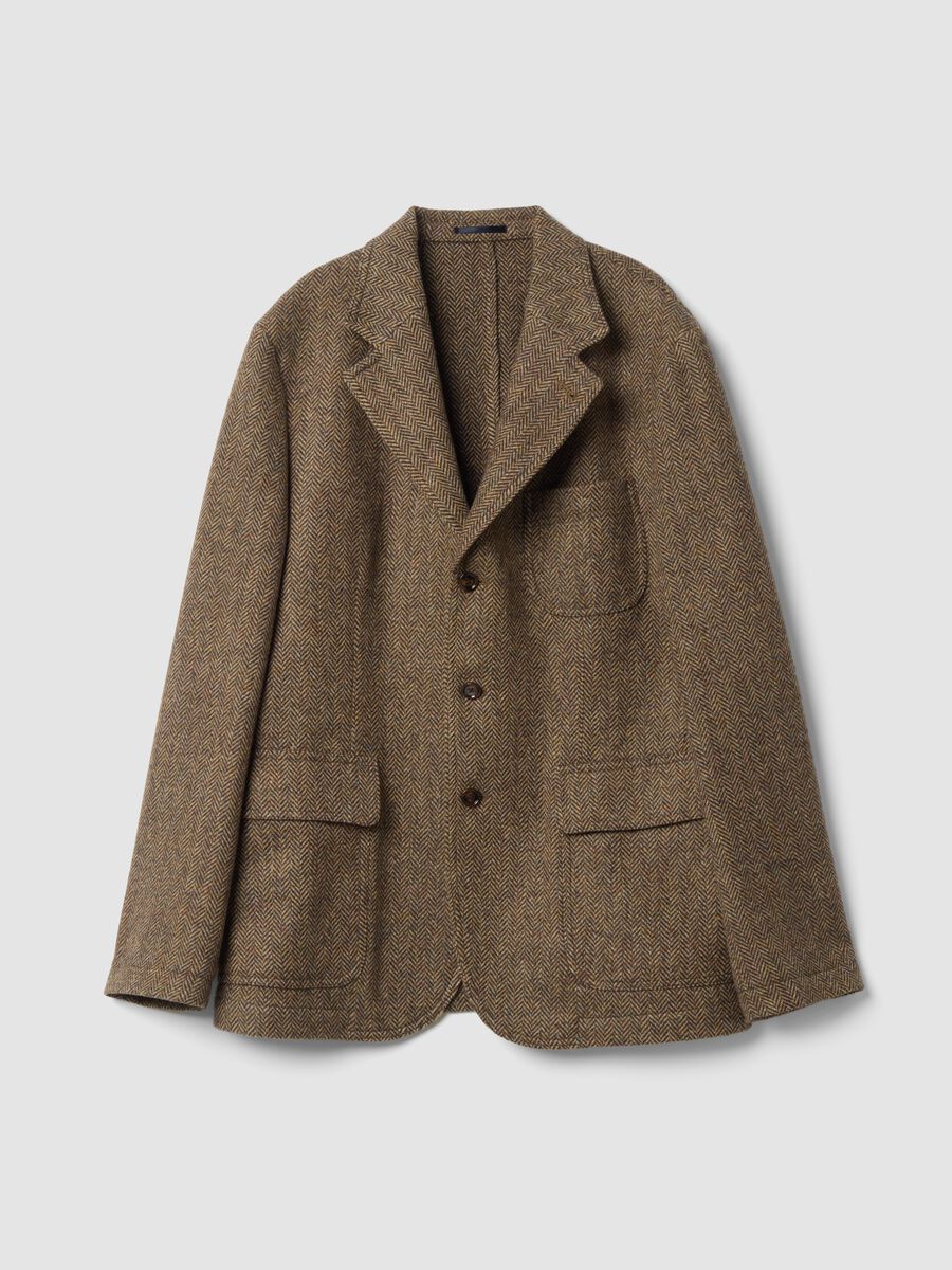 Camel herringbone wool-blend blazer_0