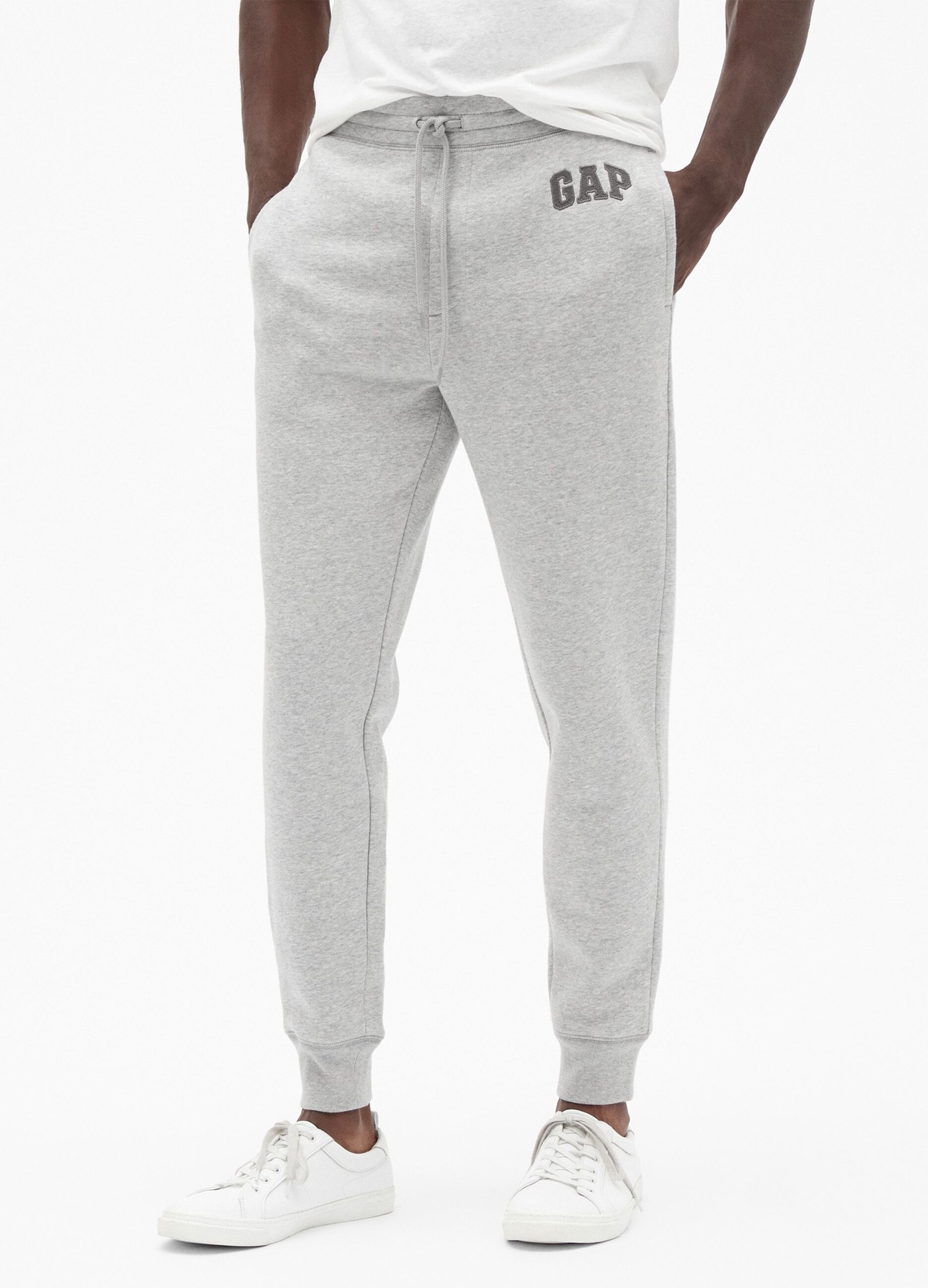 M&eacute;lange fleece joggers with logo embroidery